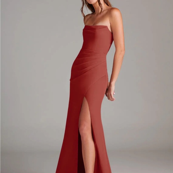 Azazie Terracota Strapless Bridesmaid Dress - Picture 5 of 6